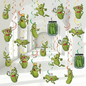 48 Pcs Pickle Party Decorations Hanging Swirls Ceiling Decor Pickle Birthday Decor Emotional Pickle Cartoon Funny Pickle Cutouts with Foil Swirl for Christmas Birthday Party Supplies