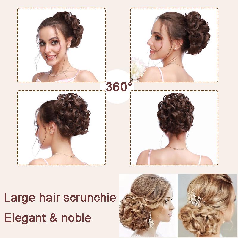 Short Messy Curly Hair Bun Extension Easy Stretch Hair Combs Clip In Ponytail Extension Scrunchie Chignon Ponytail Hairpieces Wavy Synthetic