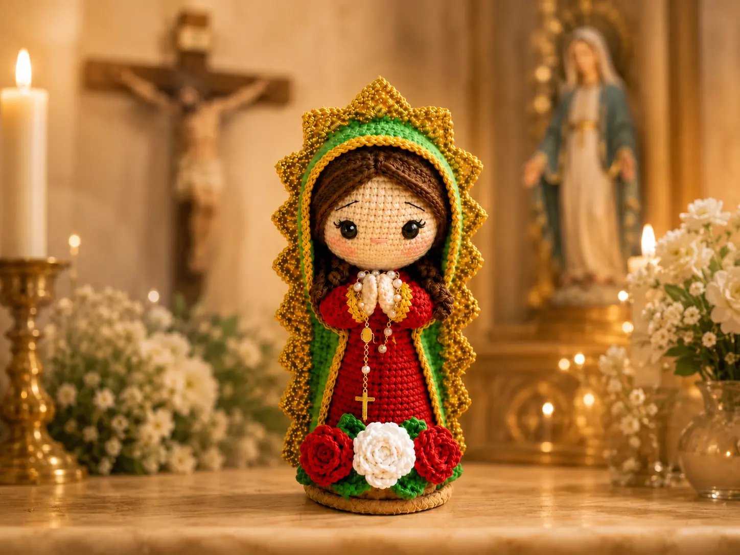 Virgin Mary Crochet Doll, Handmade Catholic Gift, Our Lady Religious Decor, Prayer Room Altar Decor, Christian Gift for Mom