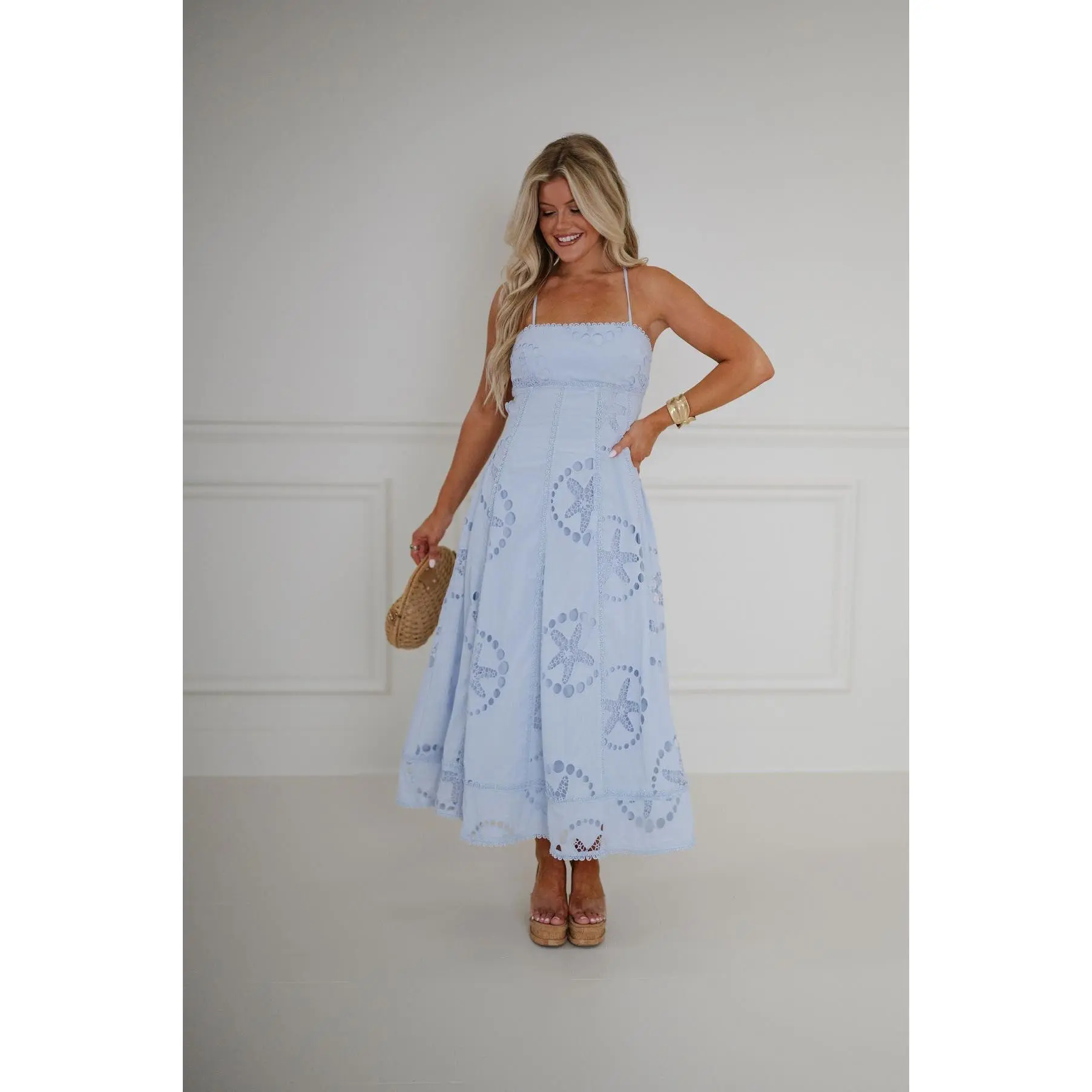 Parker Eyelet Midi Dress-Light Blue