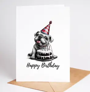 Adorable Bulldog Birthday Card – Blank Inside on Premium Cardstock