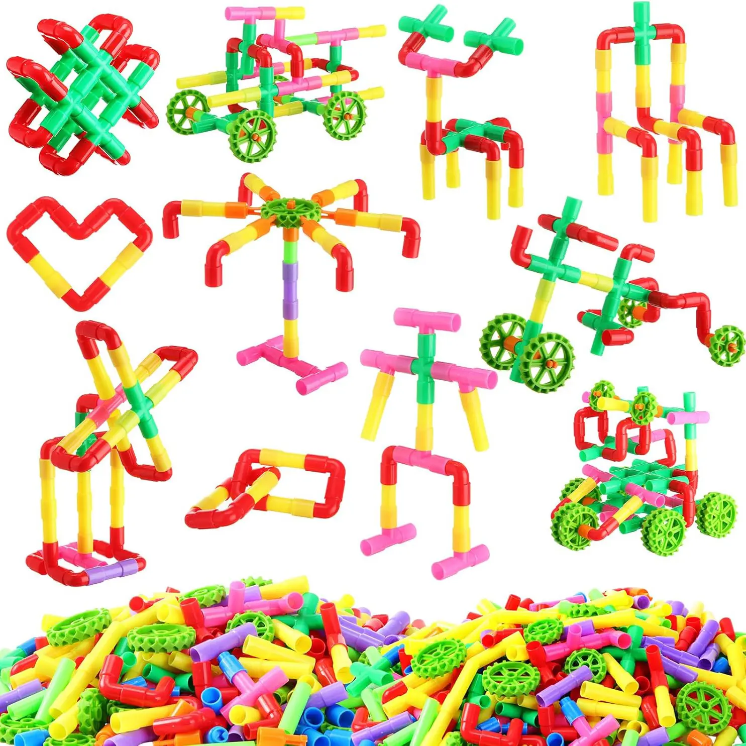 50-piece Water Pipe Building Block Puzzle Toys, stress relief toy, Fingertip toys, Educational Stem Science Construction Set with Nozzle & Connector for Kids Creative Back-to-School Party Gifts, Children exchange gifts