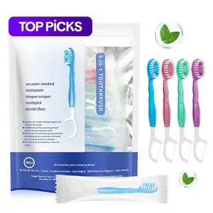 26 Pcs 5-in-1 Lightweight Soft Bristle Toothbrushes - Individually Wrapped, Tongue Scrubbing, Hygienic, No Water Needed, Mint Freshening Bead, Tongue Scraper, Dental Floss, Compact On-the-Go Oral Care for Business Travel & Office Interviews