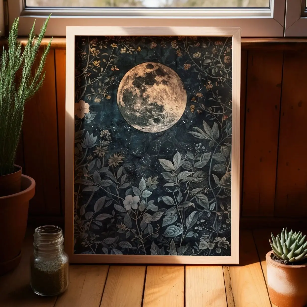 Dark Botanical Moon Eclipse Wall Art Cottagecore Academia Poster Print Decor F