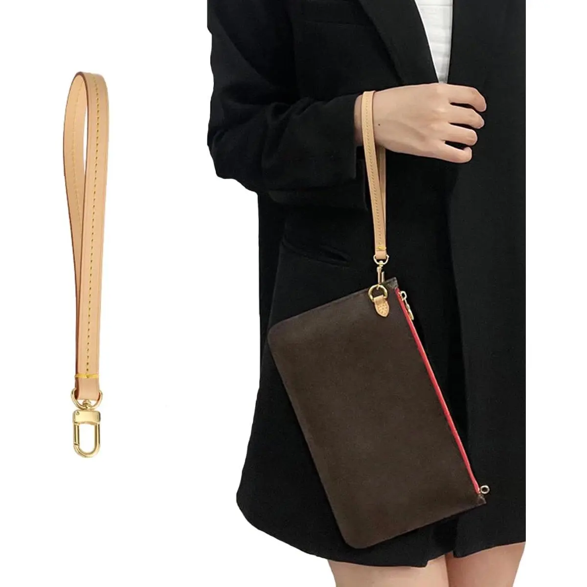 ORVELIA ATELIER Vachetta Leather Wristlet Keychain Strap – Replacement Hand Strap for Neverfull Pouch Conversion