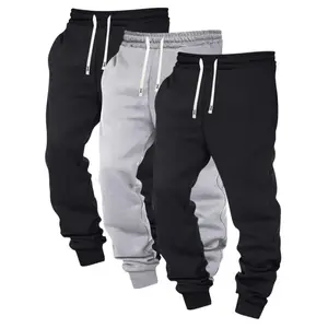 3pcs Polyester Blend Men's Solid Color Joggers with Drawstring Waist, Casual Athletic Sweatpants, Machine Washable