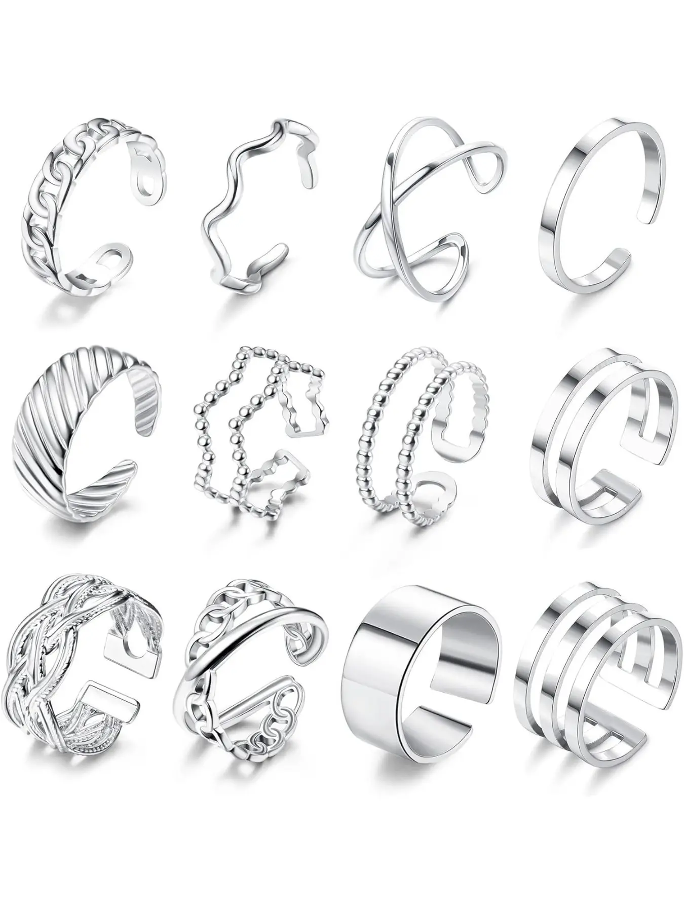 12/17PCS Knuckle Rings For Women Silver Gold Tone Stainless Steel Midi Rings Set Simple Stackable Finger Rings Adjustable Open Stacking Plain Band Rings Casual Ring Linked