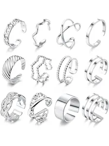 12/17PCS Knuckle Rings For Women Silver Gold Tone Stainless Steel Midi Rings Set Simple Stackable Finger Rings Adjustable Open Stacking Plain Band Rings Casual Ring Linked