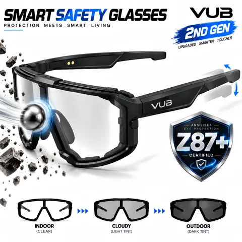 VUB Z87+ Smart Safety Work Glasses, High-Impact Protection, UV400 Photochromic Lenses, Bluetooth Calls & Music, AI Translation, Prescription Ready, Adjustable Fit