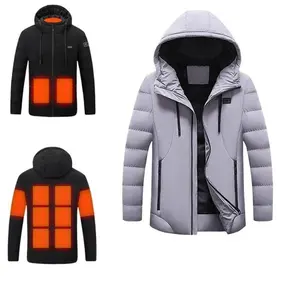 Winter Men's Hooded Smart USB Charging Constant Temperature Heating Polyester Cotton Jacket for Cold Weather