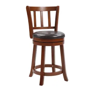 Nicole Selection Swivel Bar Stool with Back - Brown Solid Rubber Wood & Plywood, 360° Rotation, 150KG Heavy Duty, Modern Kitchen Counter Chair
