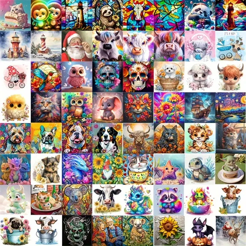 4/8pcs  5D Diamond Painting Kit, DIY Diamond Art, Animal & Landscape Patterns, Round Drill Full Drill Art Set, DIY Kits, Diamond Pattern Design, Home Wall Decor, Handmade Craft Gift Idea Random patterns, Handmade Gifts