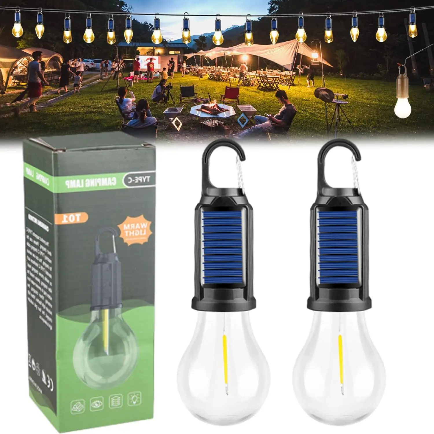 GMOX Solar Outdoor Lights, ABS Plastic Emergency Light, Solar-Powered Hanging LED Bulbs with Fast Charging, Hook, Portable Waterproof Design for Camping, Power Outages