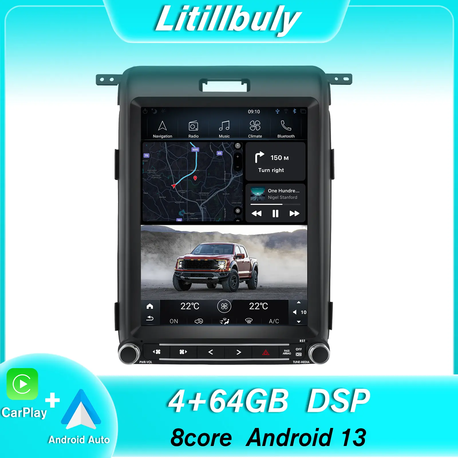 12.1" Android 13 Car Stereo for Ford F150 2013-2014 touch screen has Android Auto Wireless Carplay, Bluetooth WIFI supports GPS Navigation