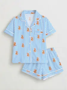 Summer Women's Pajama Set, Cute Teddy Bear Print, Soft Breathable Loungewear for Cozy Nights, Nightwear