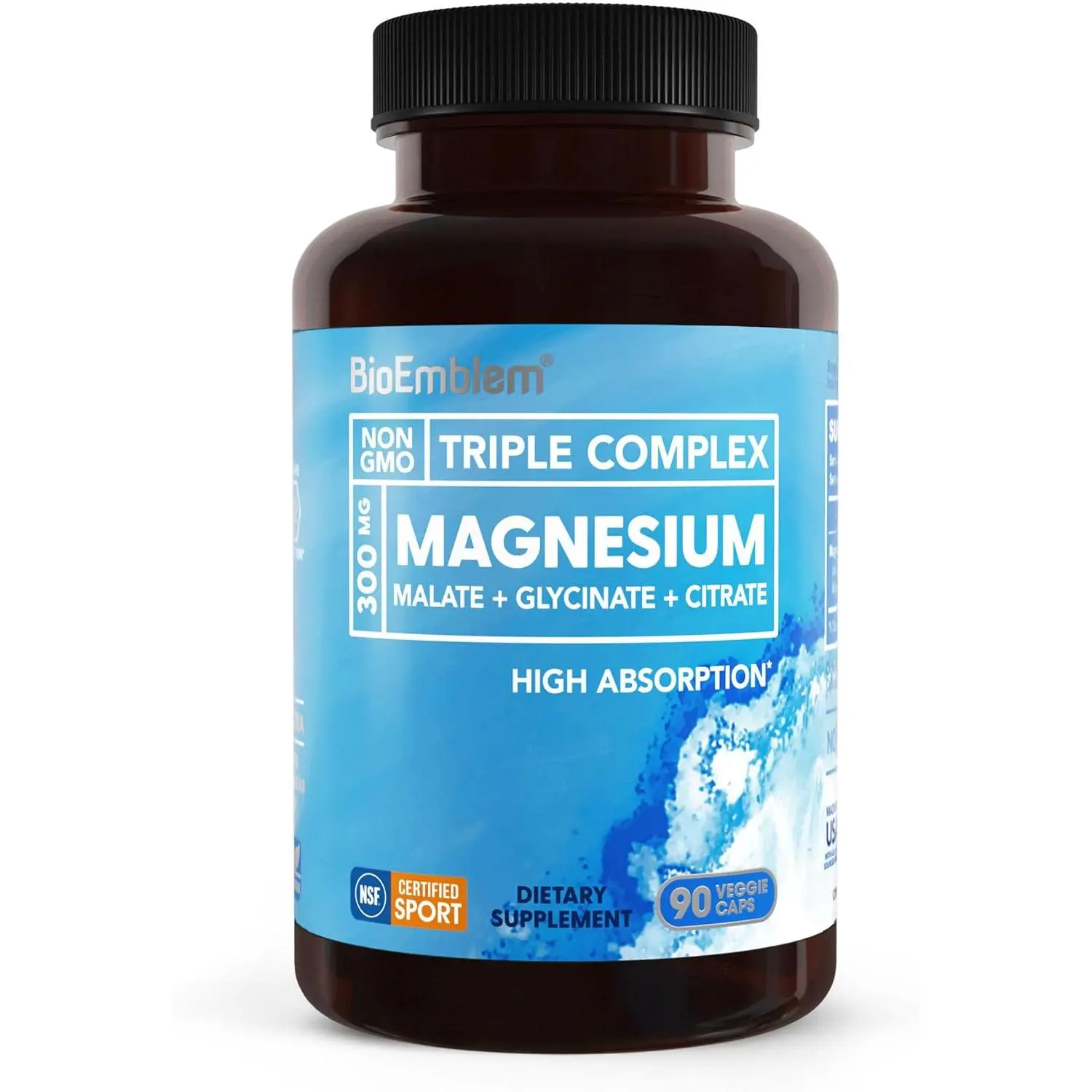Triple Magnesium Complex 300mg Glycinate Malate Citrate High Absorption Chelated Supplement for Muscle Relaxation Cramp Relief Stress and Sleep Support Daily Dietary Supplement Vegan Non-GMO 90 Capsules
