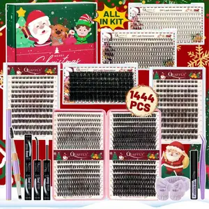 Christmas Eyelash Set Individual Eyelash Kit DIY Lash Extension Kit 1444Pcs 8-16mm Lashes Clusters with Lash Bond and Seal Lash Remover Brush Headband Wristband Tweezers Makeup Tool for Beginners Cosmetic Eyelash Extension