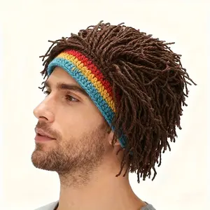 Crochet Dreadlocks Wig Hat Unisex, Handmade Synthetic False Braid Dreadlock Beanie Cap, Rasta Reggae Colorful Stripe Hip Hop Headwear, African Jamaica Cosplay Party Hat, Funny Gift for Halloween Xmas Birthday graduation decor