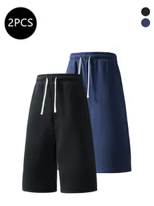 2-pack men’s summer athletic shorts—breathable seven-eighths shorts for running, workouts, fitness, and everyday casual wear.