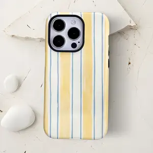 Pastel Yellow Stripe Aesthetic iPhone Magsafe / Tough Phone Case, Minimal Soft Aesthetic Design, Fits iPhone 17 16 15 14 13 12
