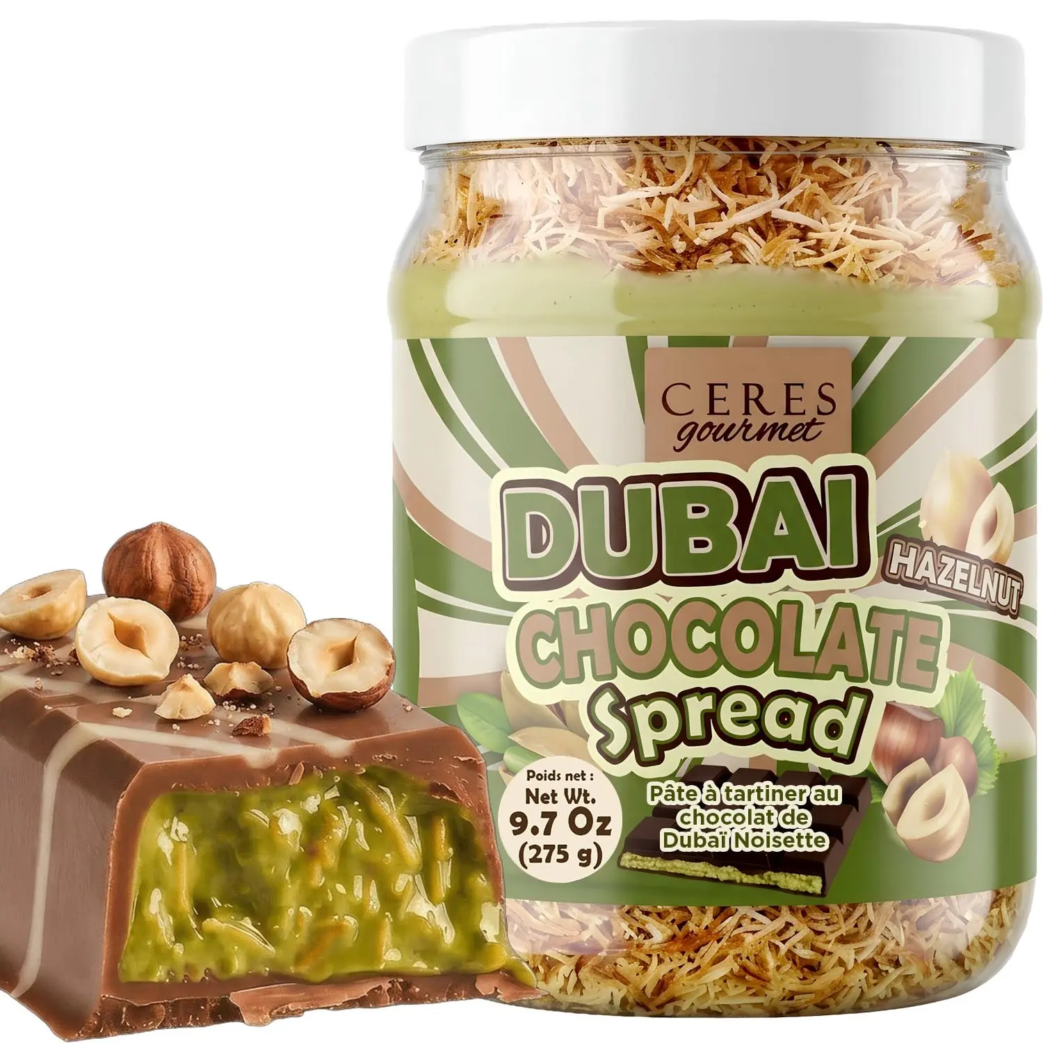 Dubai Chocolate Spread with Crunchy Roasted Hazelnut – Chocolate Dubai Spread featuring Phyllo Kataifi and Pistachio Cream, Dubai Chocolate Jar Gourmet Breakfast Dessert Spread, 9.7 oz | TikTok