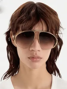 Women's Large Metal Frame Fashion Designer Glasses, Casual Street Style, Perfect for Beach, Vacation, Party, Holiday Gift