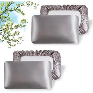 2 Packs Silk Satin Pillowcases for Hair and Skin. Decorative Luxurious Travel Elastic Band Satin Pillowcase. No Zipper, Folded Soft Blank Pillow Covers. Perfect for Travel and DIY Sublimation - Grey