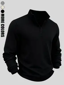 Quarter Zip Stand Collar Sweatshirt | Fitted Long Sleeve Geometric Minimalist Casual Pullover, Versatile Everyday Outfit for Men Women
