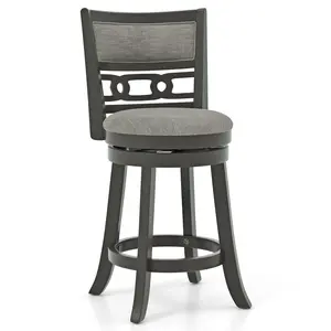 COSTWAY - 26" Counter Height Bar Chair with Wooden Frame Swivel Seat and Footrest for Pub Bar Restaurant-1 Pack