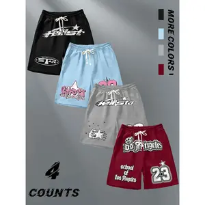 4-Pack Men's Retro Vintage Streetwear Graphic Shorts, Trendy Urban Graffiti Style, Soft Breathable Premium Fabric, Ideal for Street Fashion Enthusiasts & Casual Wear Fans, Daily Leisure, Outdoor Activities & Trendy Looks Celebrating Bold City Vibes