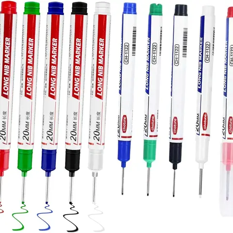 Waterproof Marker Set - Durable High-Quality PP Long Nose Deep Hole Marker (20mm Deep Reach), 4/5/10-Pack Bulk, Bold Marks, Side Ruler, Permanent for Carpenters, DIY Projects (Marks Metal, Wood, Glass, Plastic)