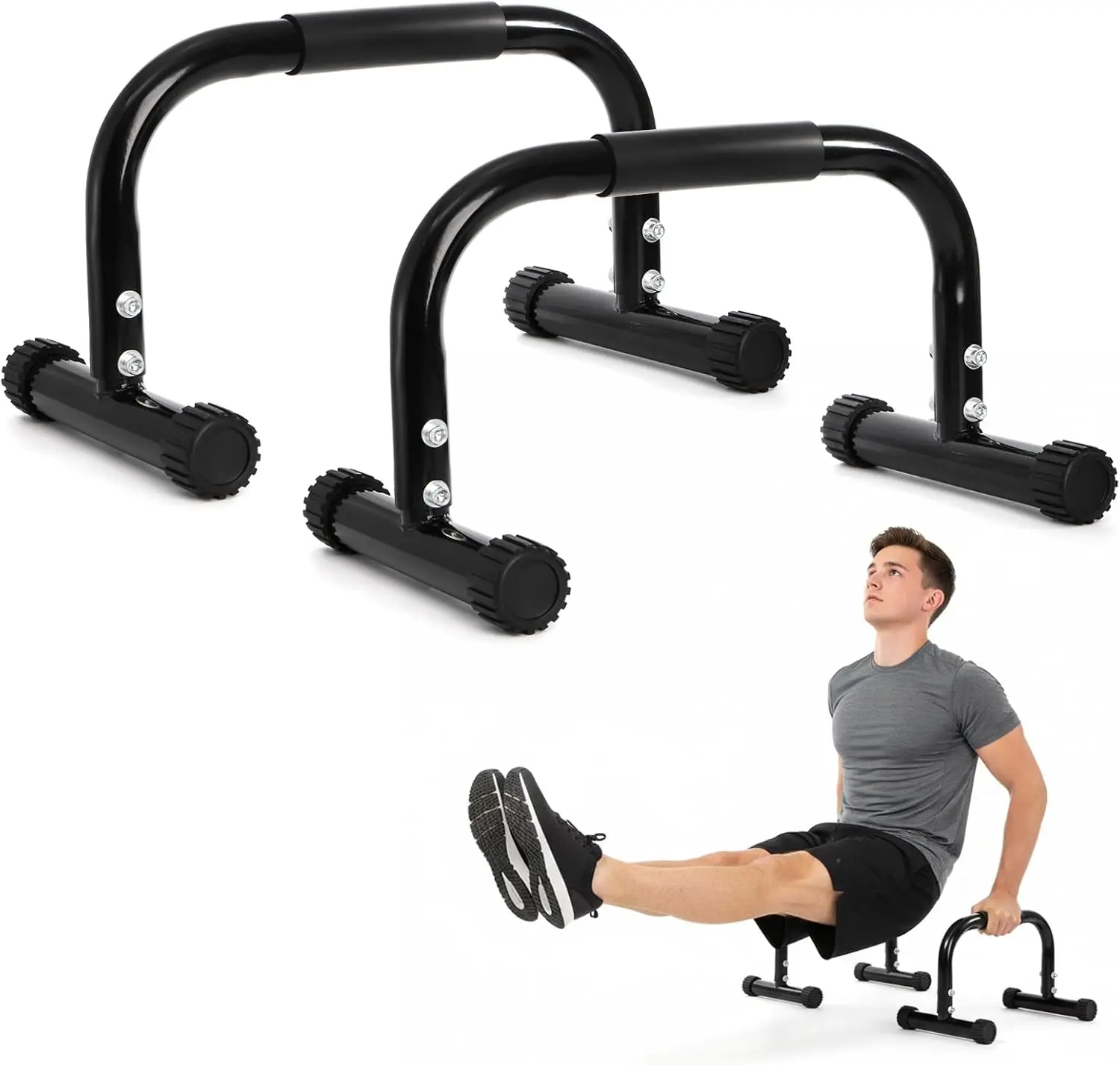2-Pack Steel Parallettes Bars - 10 in High, Anti-Slip Grip, Compact Frame Calisthenics Equipment for Handstands, Strength Training, Home & Gym Workouts