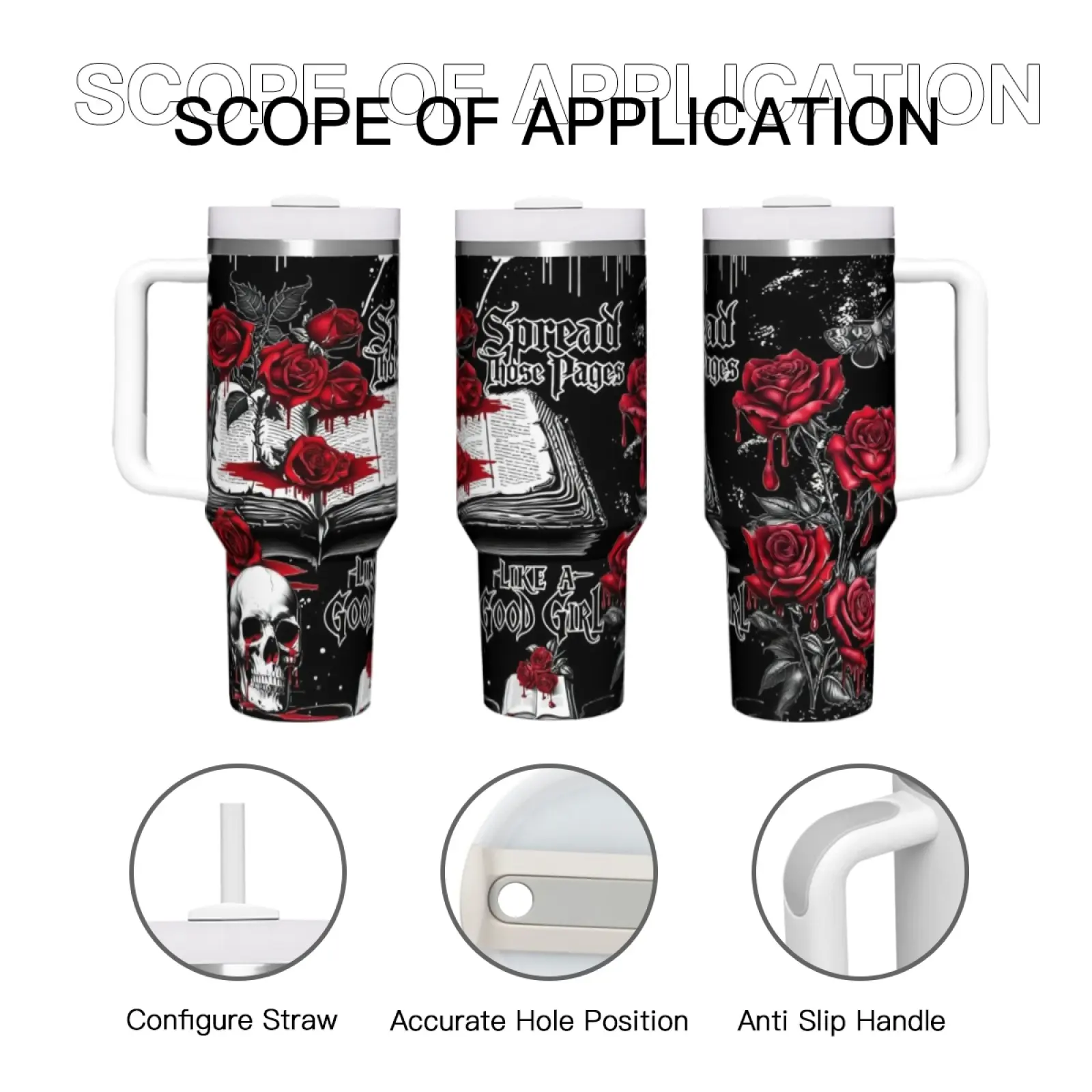 1pc Gothic Book Lover Stainless Steel Insulated Thermo Tumbler with Handle & Straw, 40oz Double Wall Vacuum Travel Mug, Thermo Cup, Spread Those Pages Like A Good Girl, Bookish Gift for Her,Perfect for Valentine's Day and Halloween gifts.