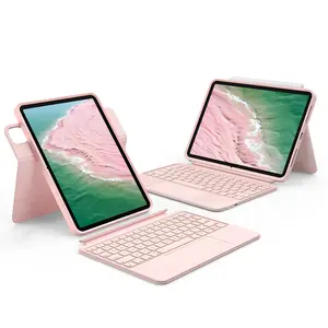 360° Swivel Bluetooth Keyboard Case with Instant Media Playback Control for iPad Air 11" 2026 M4 2024 M2, iPad 11th Gen A16 10th 10.9, Pro 11 4th/3rd/2nd/1st, Detachable Magnetic Folio, Precision Trackpad, Backlit Smart Elastic Strap Cover