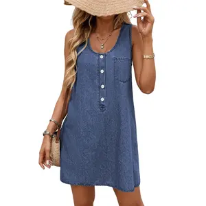 Dokotoo Women's  Cowboy Dress Denim Dress Western Cowboy Style Dress Pocket Button Design