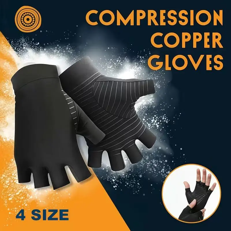 Fingerless Copper Compression Gloves for Enhanced Support, Pressure-Relieving with Easy Grip for Cycling & Outdoor Activities, Adults, Athletic Sports Gloves, Biking, Dexterity, 4 Sizes, Unisex, Sports Enthusiasts, Tailored, Fit, Workout Hand Support