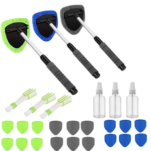 Windshield Cleaning Tool, Microfiber Car Window Cleaner with 6 Reusable and Washable Microfiber Pads and Extendable Handle