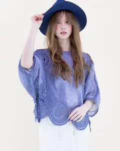 Sun Wash Medallion Panel Fringe Kimono Blouse  – Women’s Lightweight Boho Open Knit Layer (One Size)