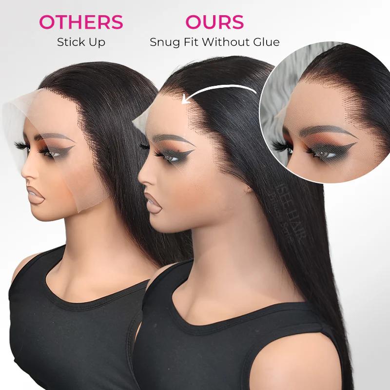 ISEE Straight 13*4 Transparent Lace Front Wigs Pre-Plucked Human Hair Wig in Natural Black Color #SpringStatements