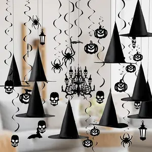 Hanging Swirl Halloween Decorations Indoor Witch Hats Ghost Chandelier Bat Lantern Spider Pumpkin Skull Ceiling Streamers Party Supplies Wall Halloween Decor Ornaments
