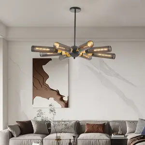 8-Light Modern Black Chandelier Light Fixture, Adjustable Hanging Ceiling Light for Dining Room Kitchen
