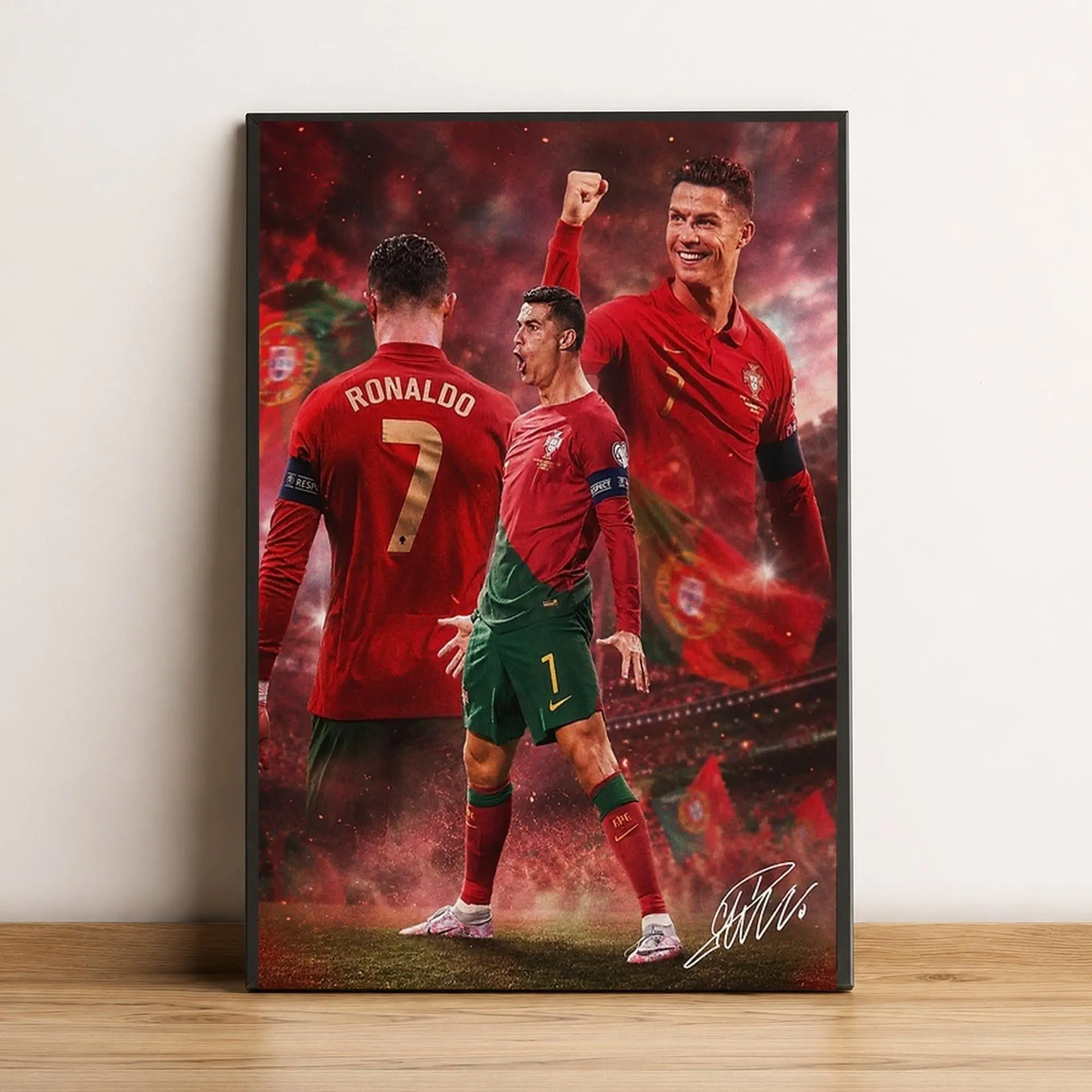 Cristiano Ronaldo In Portugal Jersey Poster, Soccer Wall Art, Football Fan Gift ( Unframed - Print Only )