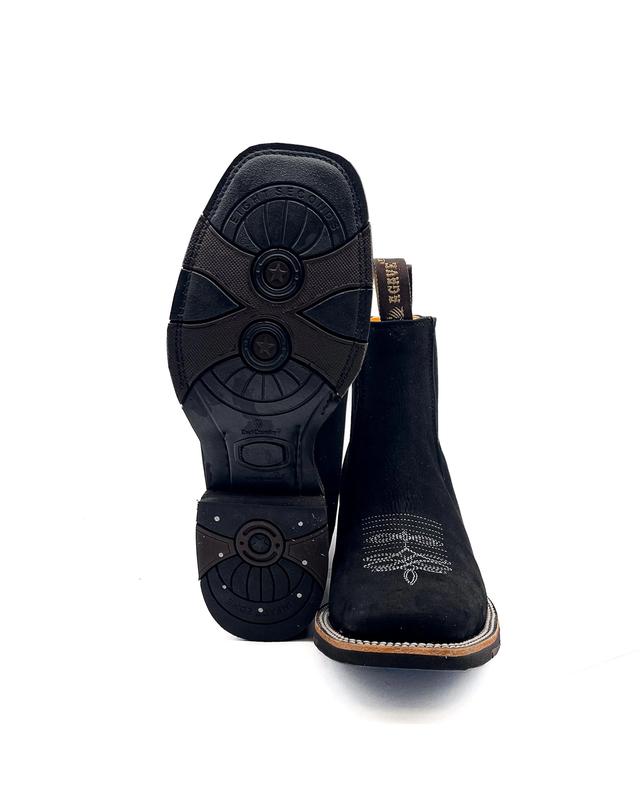 Handcrafted Men's Cowboy Ankle Boots/ Chelsea Boots Square toe/ Square Toe Half Boots Botines Vaqueros Charro Black