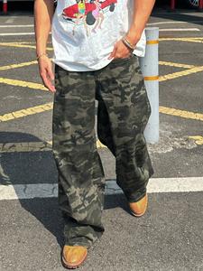 Men's Camo Print Camouflage Loose Straight Leg Jeans, Casual Street Style Denim Jeans, All Seasons Fashion, Trendy and Versatile