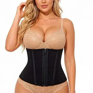 Women's Waist Zipper Shaping Corset - Smooth, Mesh, Adjustable, Breathable, Comfortable Post-Surgery Compression Garment for Slimming, Toning Abdomen, Basic Black Tight-Fitting Abdominal Control Waistband shapewear tummy control body