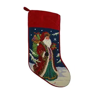 Peking Handicraft Santa Saint Nicholas Presents Needlepoint Christmas Stocking, Wool, 11 x 18 Inches