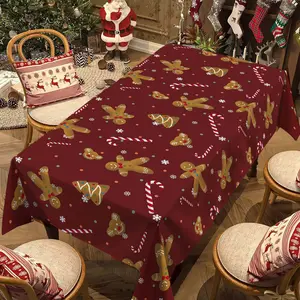 Christmas Rectangular Tablecloth, Gingerbread Man Cookie Design, Indoor & Outdoor Use, Home Kitchen Decor, Holiday Party Decoration