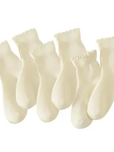 6 Pairs Women's Pleated Socks, Cute Pleated Ankle Socks, Loose-Fitting Casual Style, Organic Textile, Plain Pattern