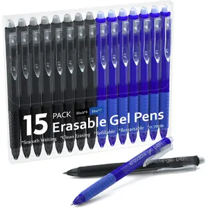Erasable gel pens, 15-piece set of retractable erasable pens, fine tip, makes mistakes disappear, 8 black ink pens, 7 blue ink pens, suitable for writing schedules and crossword puzzles