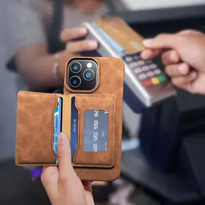 Denior Retro Faux Leather Wallet Case for iPhone 17/16/15/14/13 Pro Max Plus, Supports Wireless Charging, Strong Magnetic Adsorption with RFID Blocking Card Holder, Fits Bank Cards and ID Cards